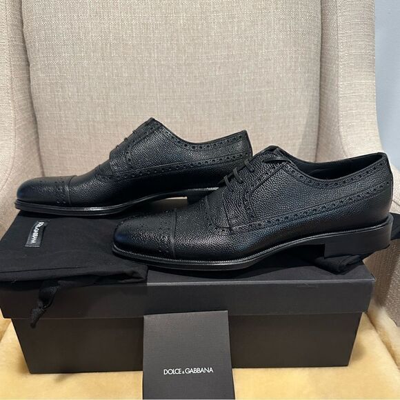 Dolce & Gabbana Men’s  lace-ups dress black leather shoes size 8, NIB main image 4
